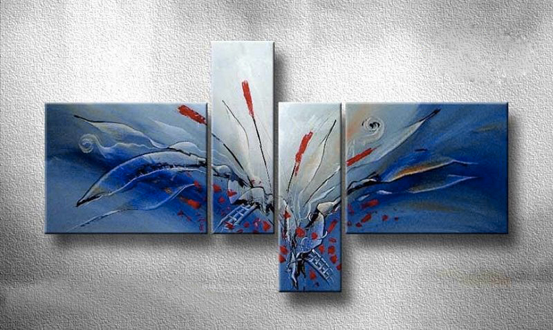 800x477 4 Piece Canvas Wall Decor, Blue Artwork, Floral Multi Panel Art - Blue Floral Painting