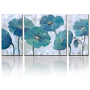 350x350 Cubism Floral Paintings On Canvas 3 Panels Modern - Blue Floral Painting