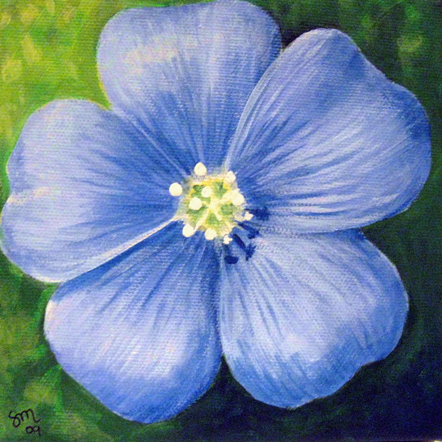 900x900 Blue Flower Painting By Sharon Marcella Marston - Blue Flower Painting