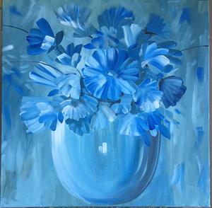 300x294 Blue Flowers Canvas Art Floral Wall Decor Hanging Wall Art Paintin - Blue Flower Painting