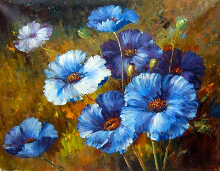 772x600 Blue Flowers Painting 13 Desktop Wallpaper - Blue Flower Painting