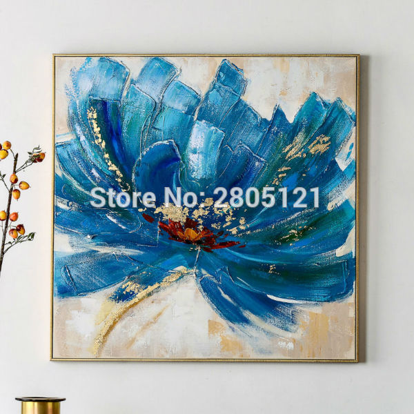 600x600 Hand Painted Floral Oil Painting On Canvas Blue Flower Wall Art - Blue Flower Painting