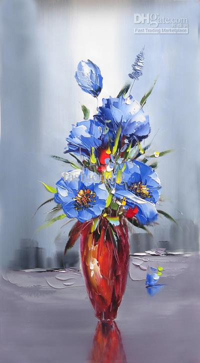 400x726 Abstract Blue Flower Oil Painting Canvas Handmade Country Style - Blue Flower Painting