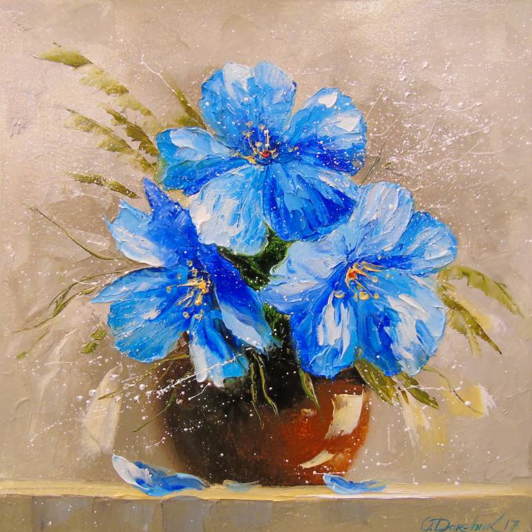 770x770 Saatchi Art Blue Flowers Painting By Olha Darchuk - Blue Flower Painting