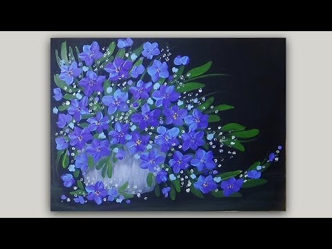 480x360 Acrylic Painting Blue Violet Flowers In A Vase - Blue Flower Painting