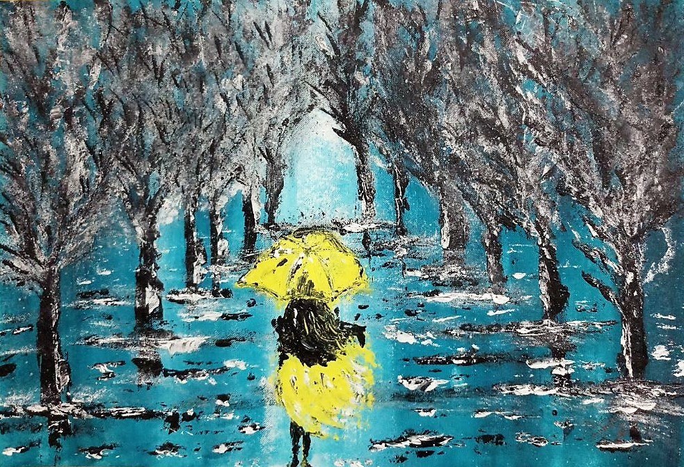 983x671 Buy Blue Forest Girl Handmade Painting By Rittessh Sontakkey. Code - Blue Forest Painting