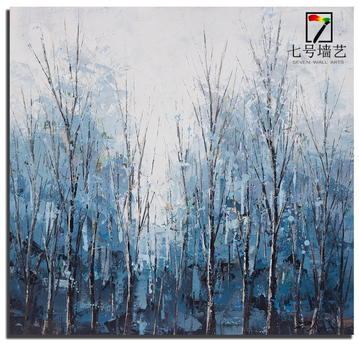 700x672 Hot Sale Frameless Pure Hand Painted Oil Painting Decorative - Blue Forest Painting