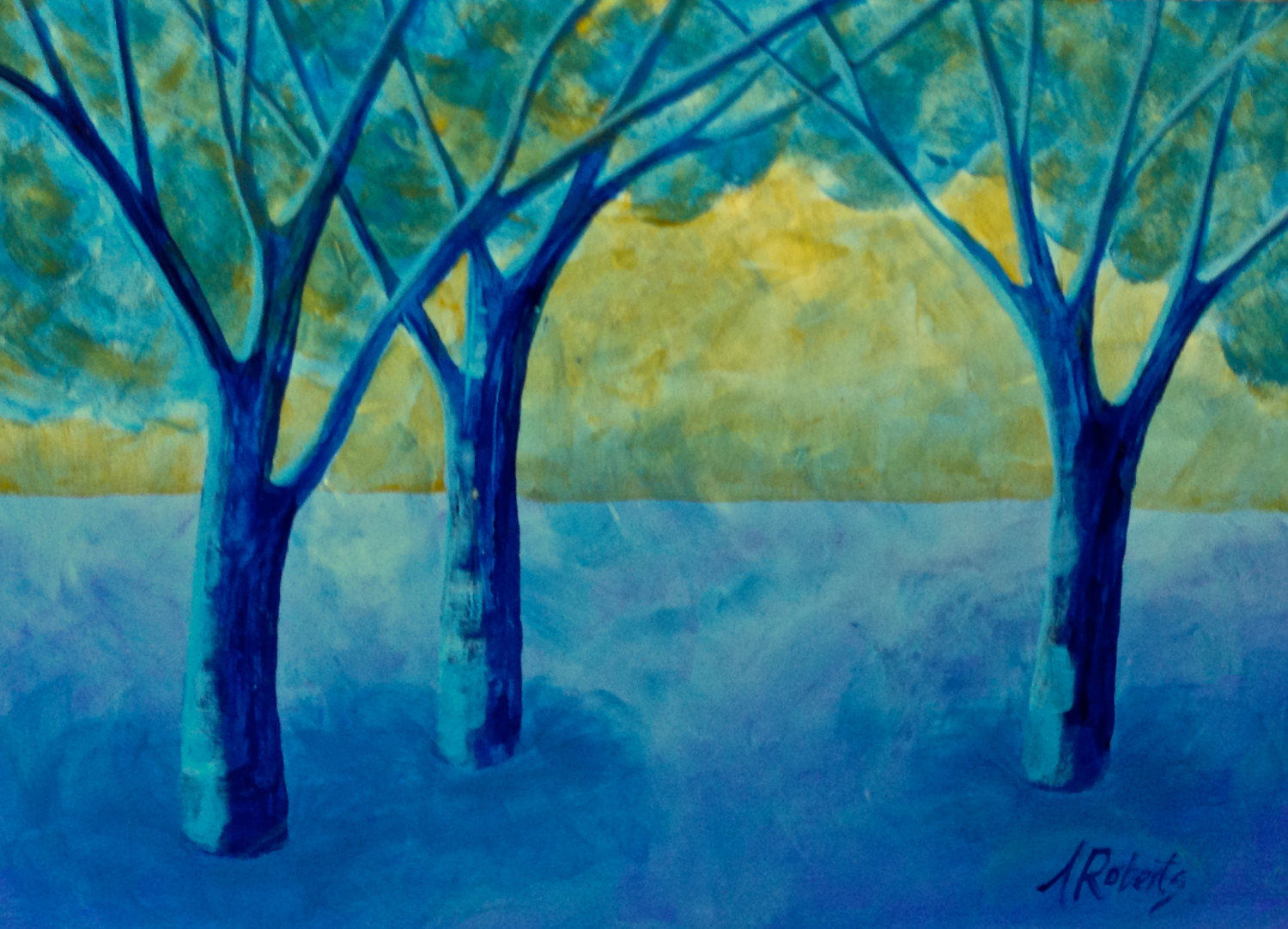 1500x1082 Mystical Blue Forest Surreal Landscape Painting Home Decor - Blue Forest Painting