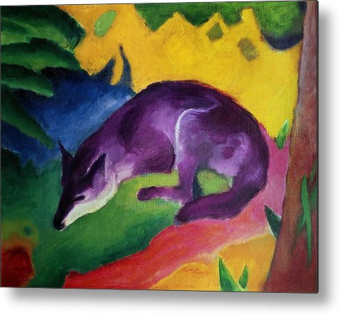 493x456 Blue Fox Metal Print By Franz Marc - Blue Fox Painting