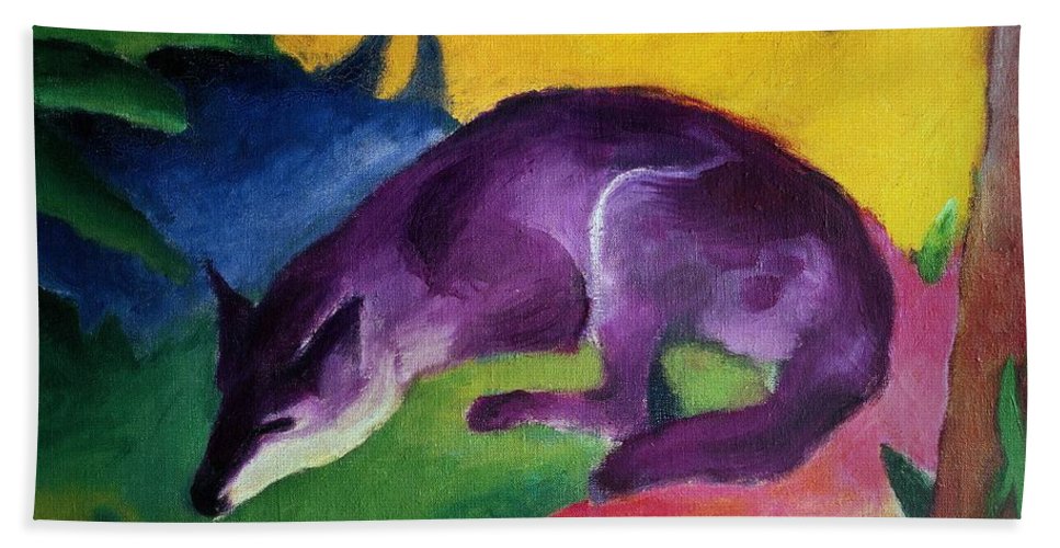 967x500 Blue Fox Hand Towel For Sale By Franz Marc - Blue Fox Painting