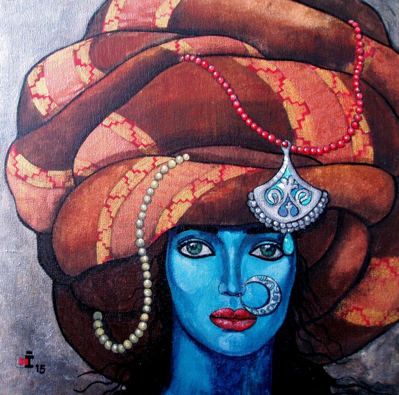 800x791 Blue Girl In A Turban By Artist Suruchi Jamkar Figurative Art - Blue Girl Painting