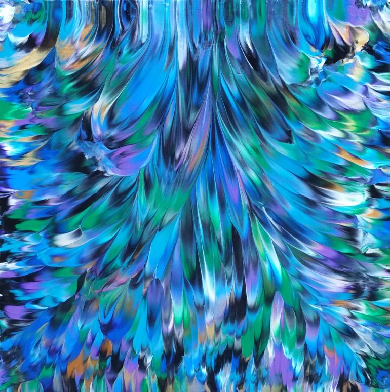 770x774 Saatchi Art Peacock Iii, Colorful Abstract Blue Green Violet - Blue Green Abstract Painting