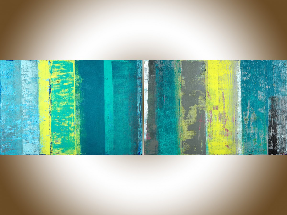 1200x900 Spring Ribbon By Qiqigallery 72 X 24 Extra Large Wall Art - Blue Green Abstract Painting