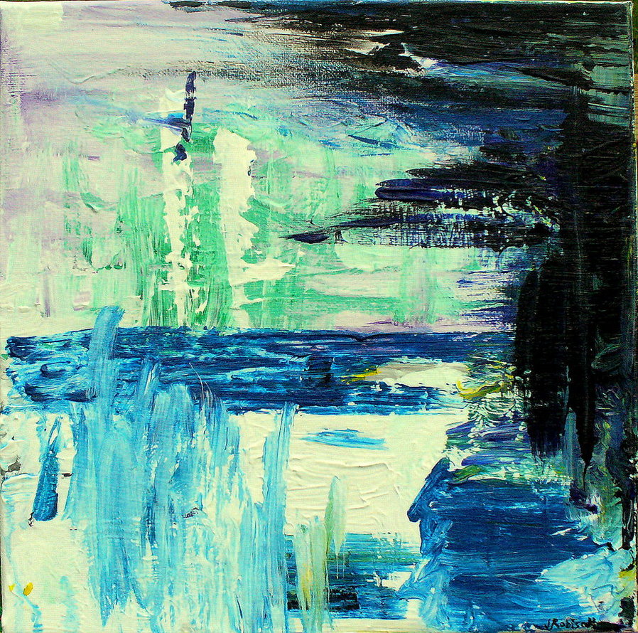 898x890 Modern Abstract Blue Green White Black By Jennirobison - Blue Green Abstract Painting