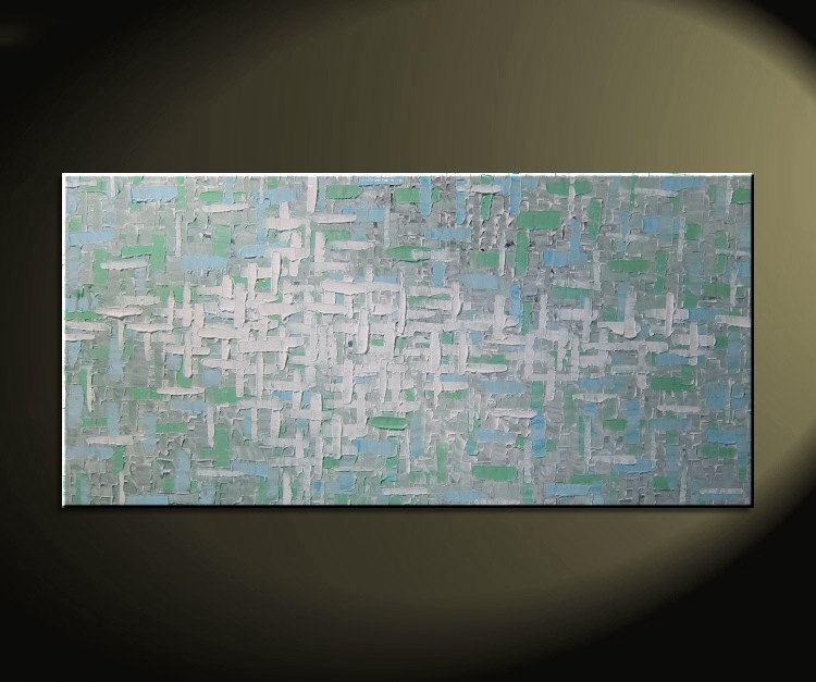 750x627 Grey Blue Green Abstract Painting Textured Knife Art Large - Blue Green Abstract Painting