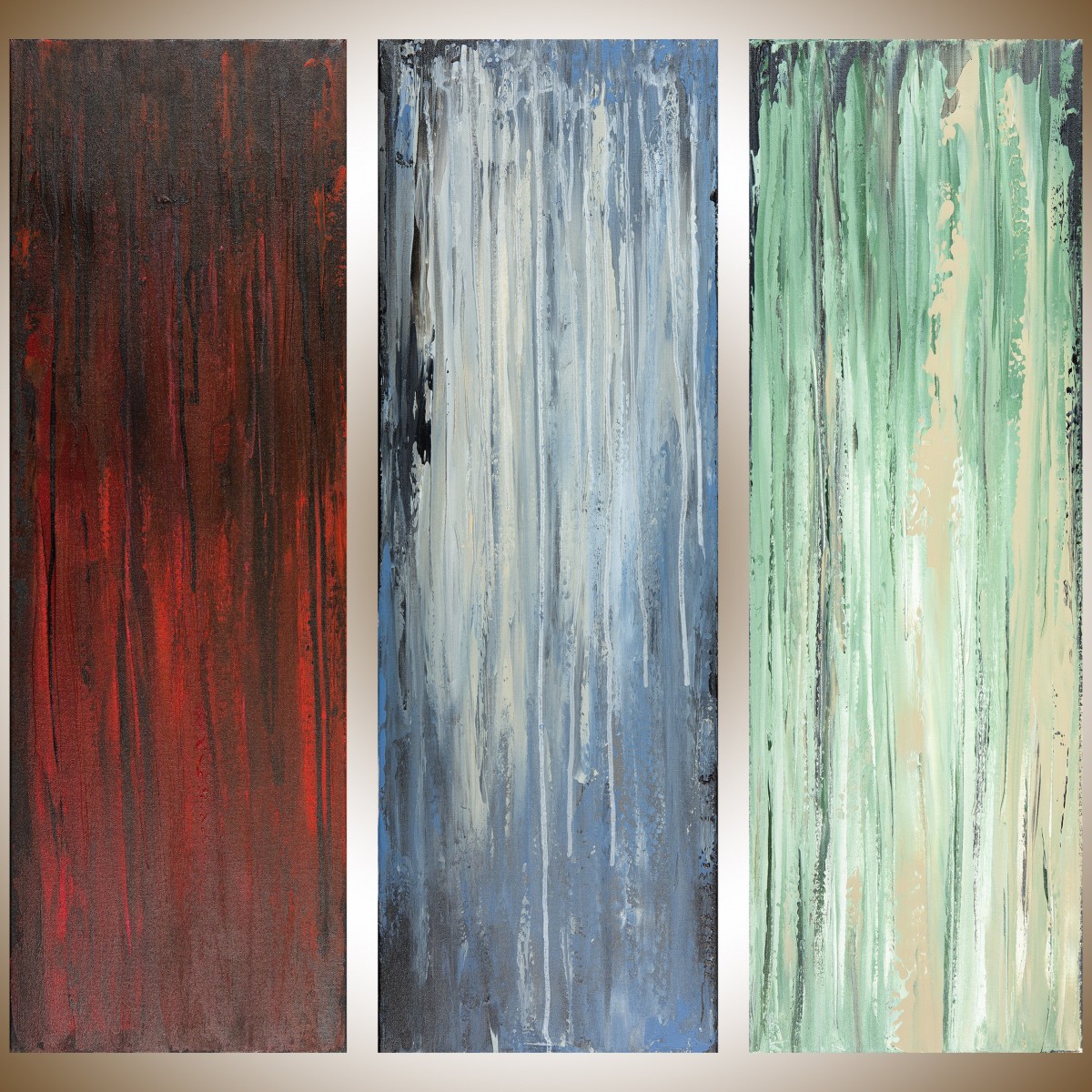 1200x1200 Abstract 3 Panels By Qiqigallery 36 X 36 Abstract Landscape - Blue Green Painting