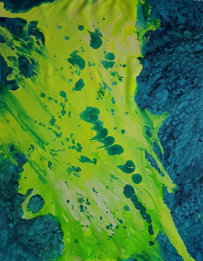 700x900 Abstract Green And Blue Painting By Artist Masoom Sanghi - Blue Green Painting