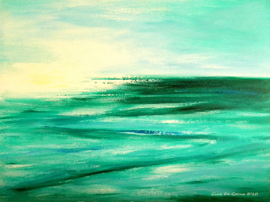 900x675 Abstract Sunset In Blue And Green Painting By Gina De Gorna - Blue Green Painting