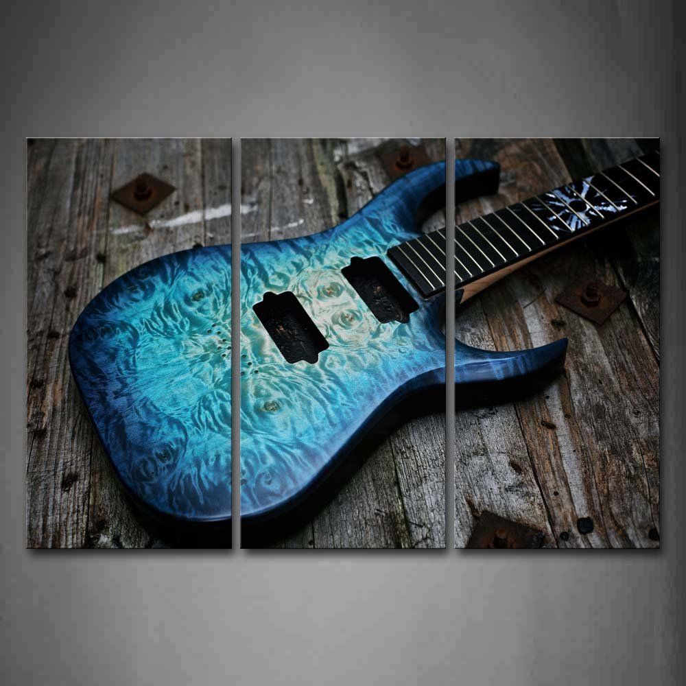 1000x1000 Guitar In Blue Looks Magical Lies On Wooden Wall Art Painting - Blue Guitar Painting