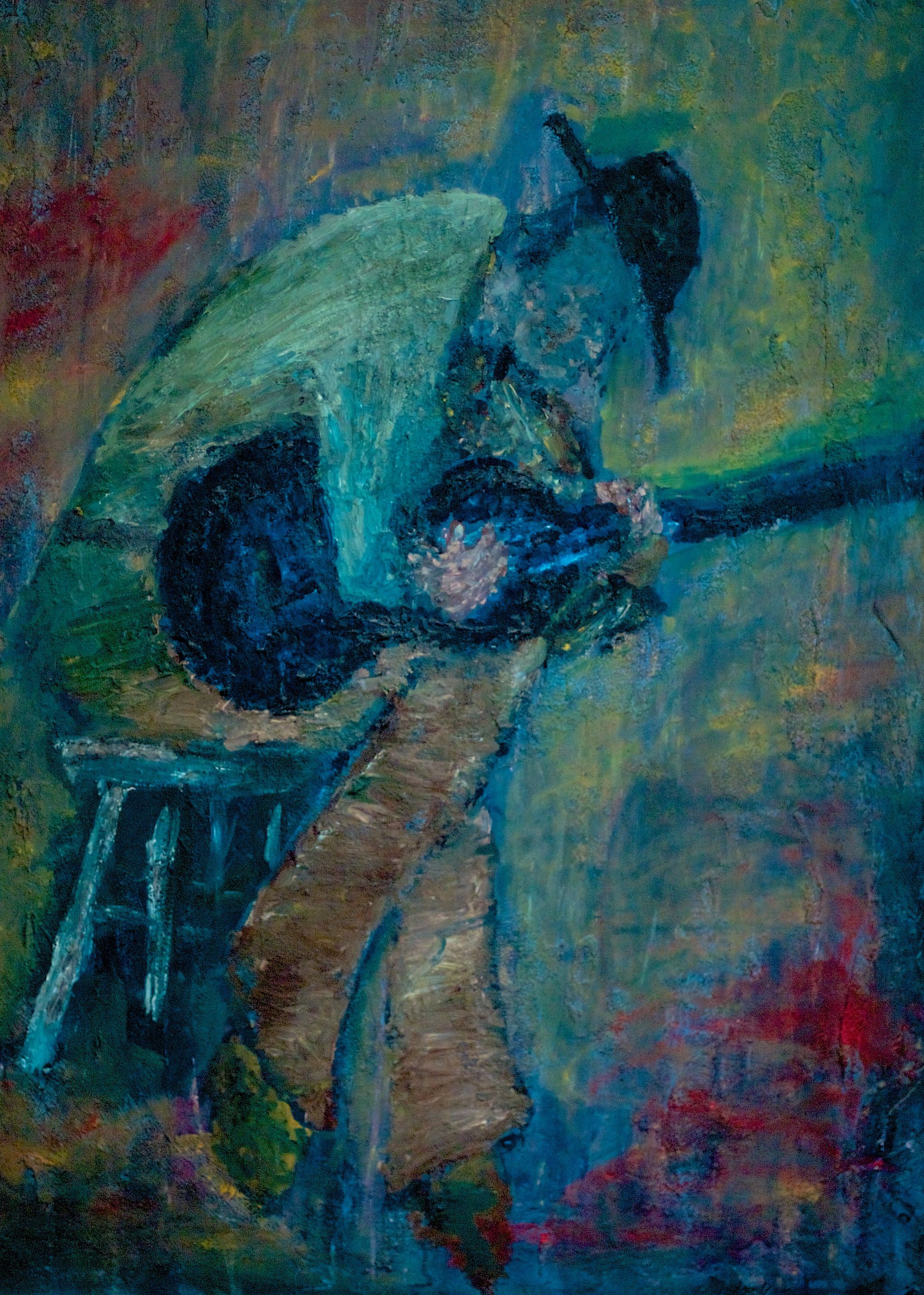 2043x2862 Man With The Blue Guitar Painting By John Warmath Poem By - Blue Guitar Painting