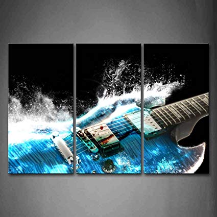 425x425 Guitar In Blue And Waves Looks Beautiful Wall Art - Blue Guitar Painting