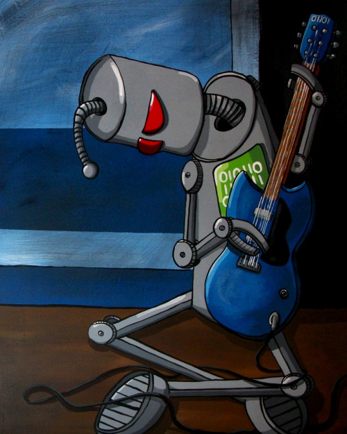 500x625 Pop Art Painting Robot Painting - Blue Guitar Painting