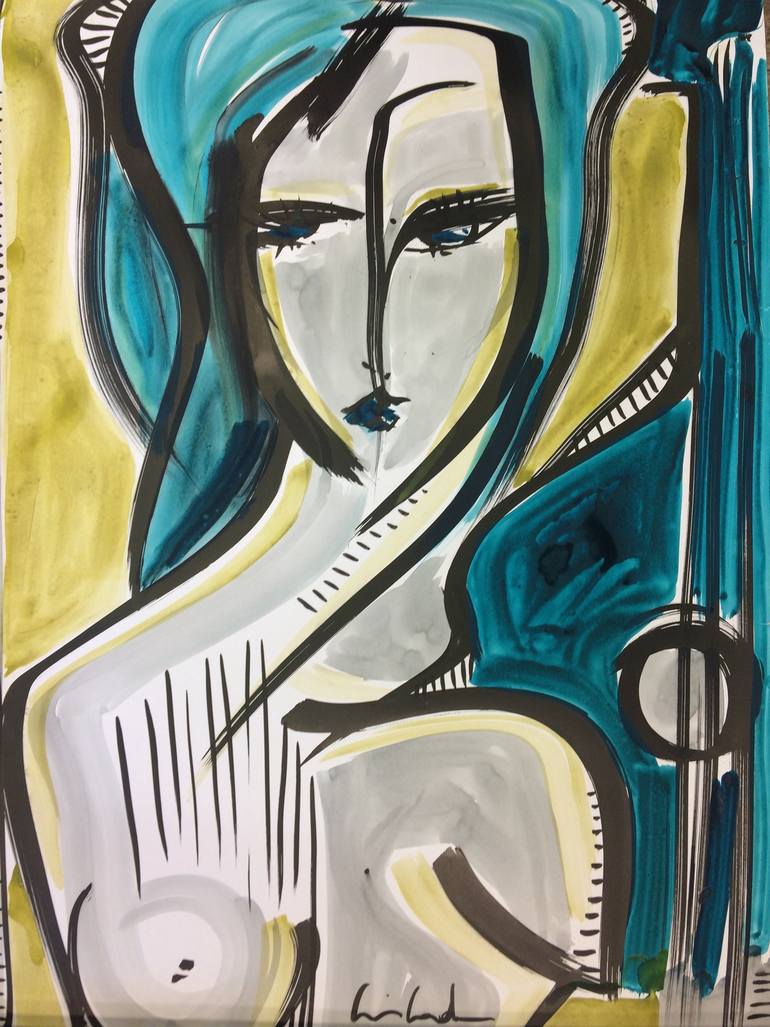 770x1027 Saatchi Art Blue Guitar Painting By Cris Conde - Blue Guitar Painting