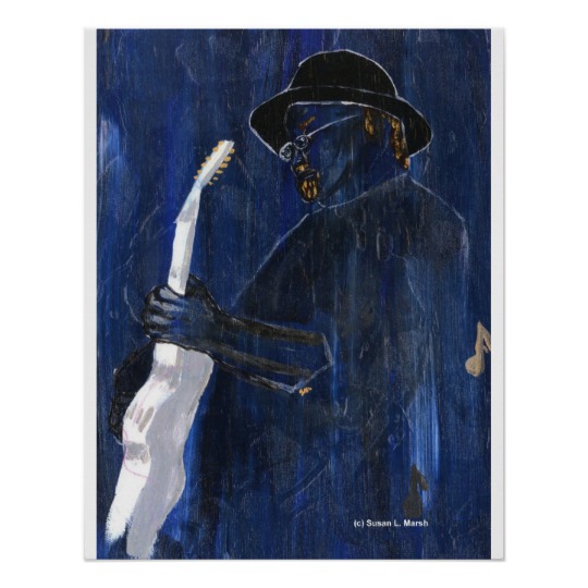 540x540 Blue Blues Guitar Player Painting Acrylic Poster - Blue Guitar Painting