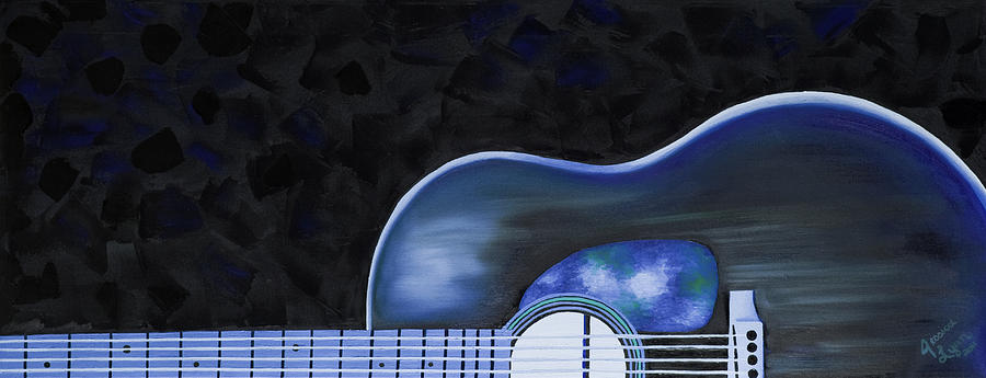 900x345 Blues Guitar Painting By Jessica Lynn Meath - Blue Guitar Painting