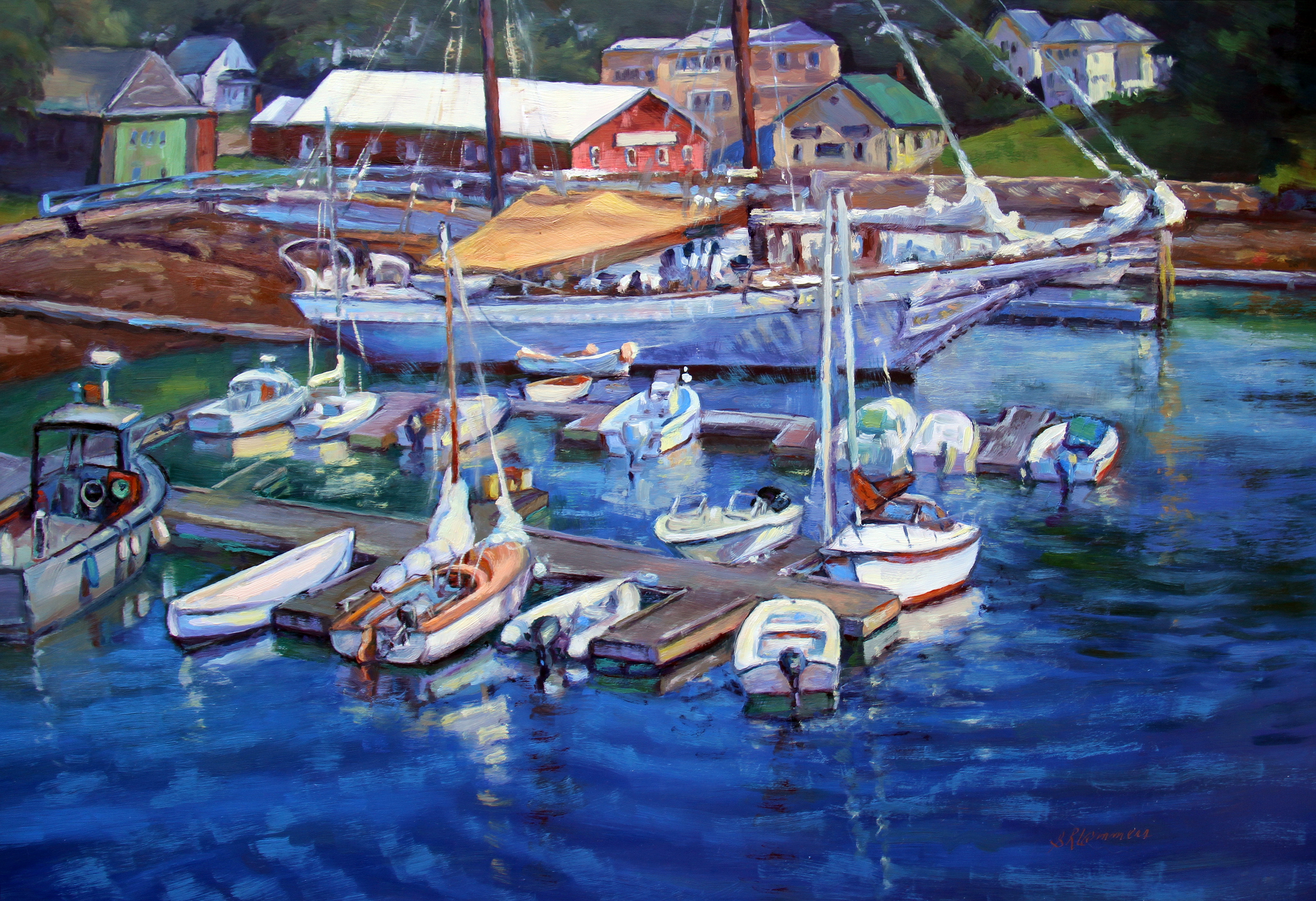 4284x2932 Fishing At A Secret Spot! Camden Harbor Painting! Plein Air In Maine - Blue Harbor Painting