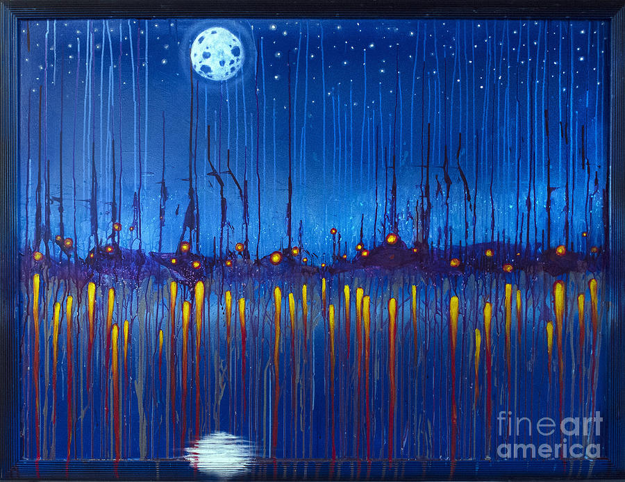 900x694 Harbor Lights Painting By Sweet Colene Art - Blue Harbor Painting