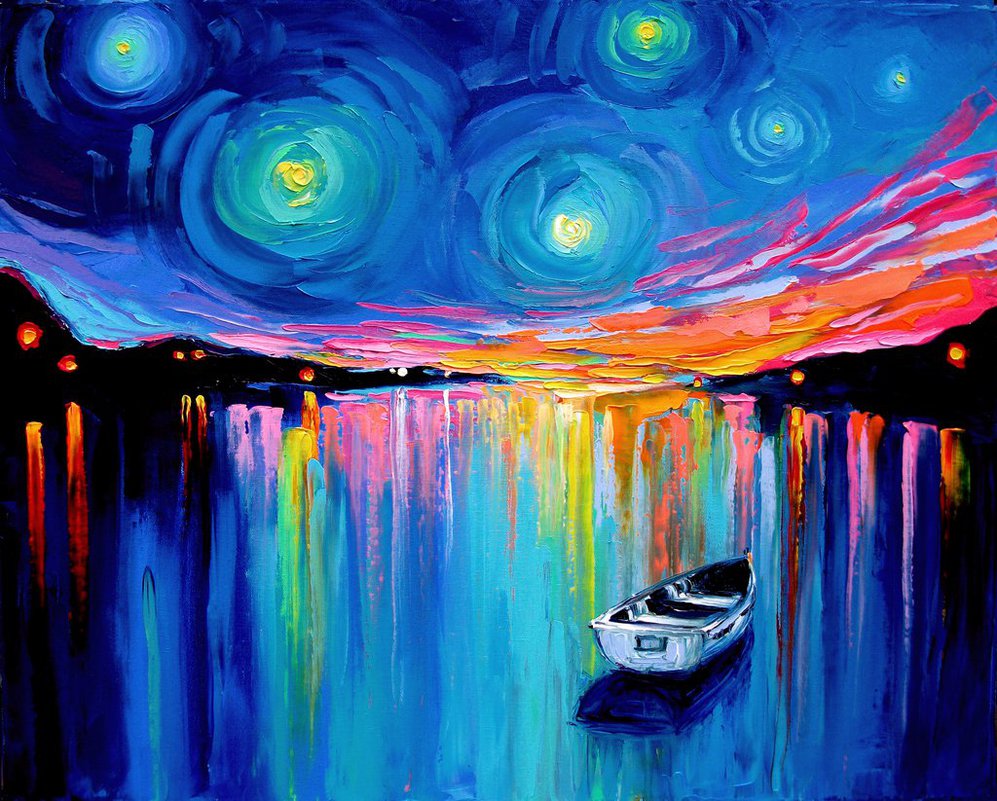 997x801 Midnight Harbor Xxviii By Sagittariusgallery - Blue Harbor Painting