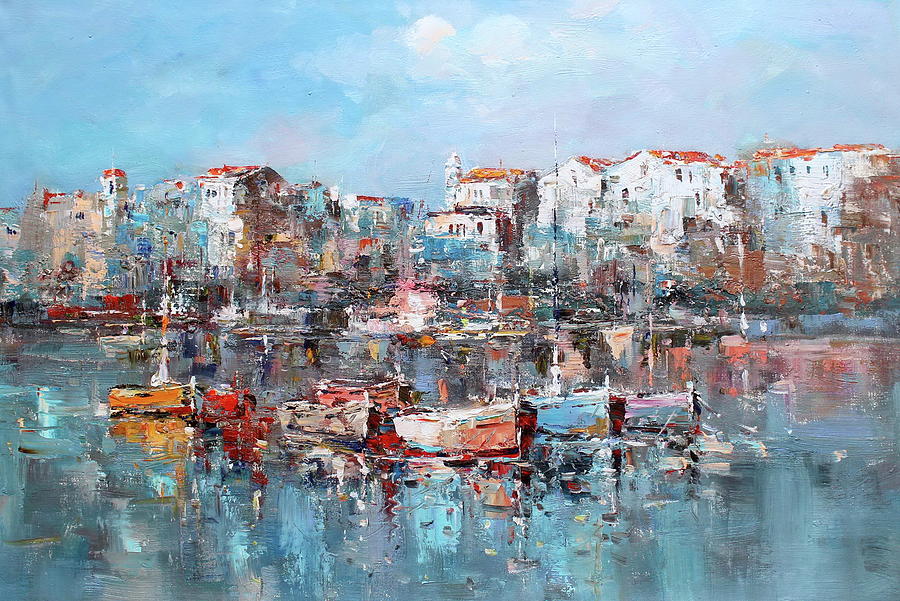 900x601 The Blue Harbor Painting By Luigi Paulini - Blue Harbor Painting