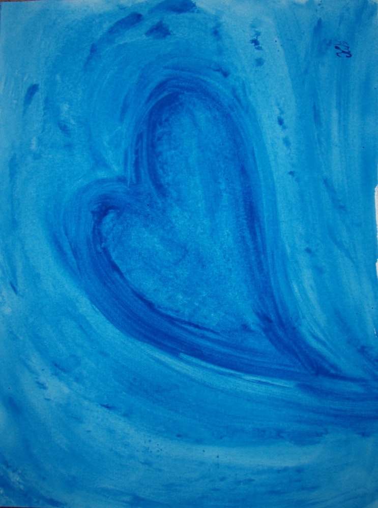 743x1000 Dancing Blue Heart, Acrylics On Watercolour Paper 24x32cm By - Blue Heart Painting