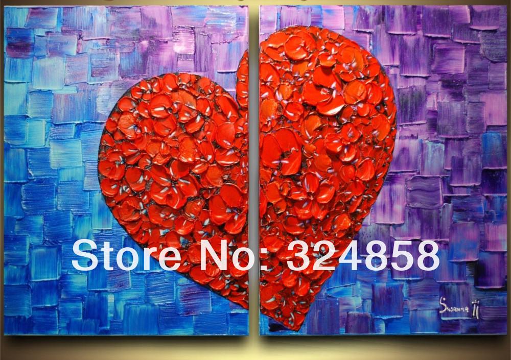 1000x705 2018 Acrylic Abstract Blue Red Heart Oil Painting Calligraphy - Blue Heart Painting