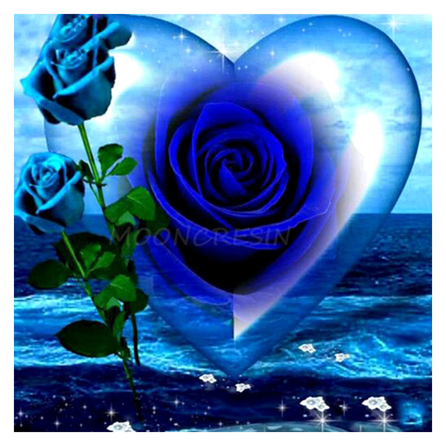 640x640 5d Diy Diamond Embroidery Blue Heart Rose Diamond Painting Cross - Blue Heart Painting