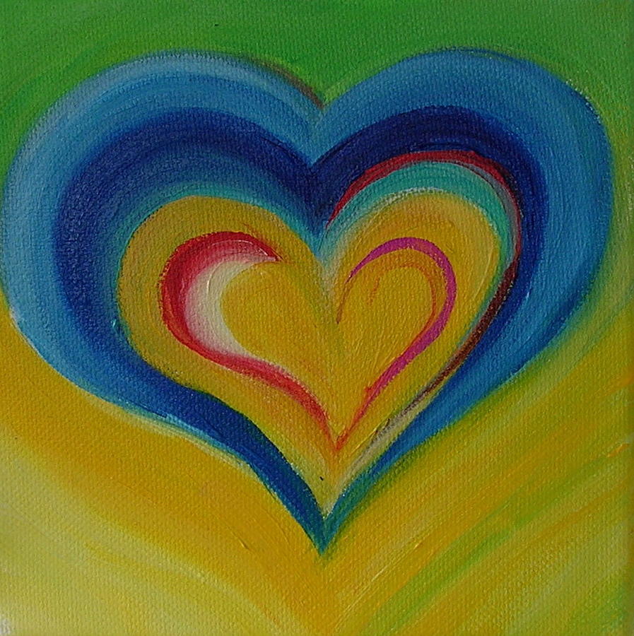 897x900 Blue Heart On Yellow Painting By Krista Gagelman - Blue Heart Painting