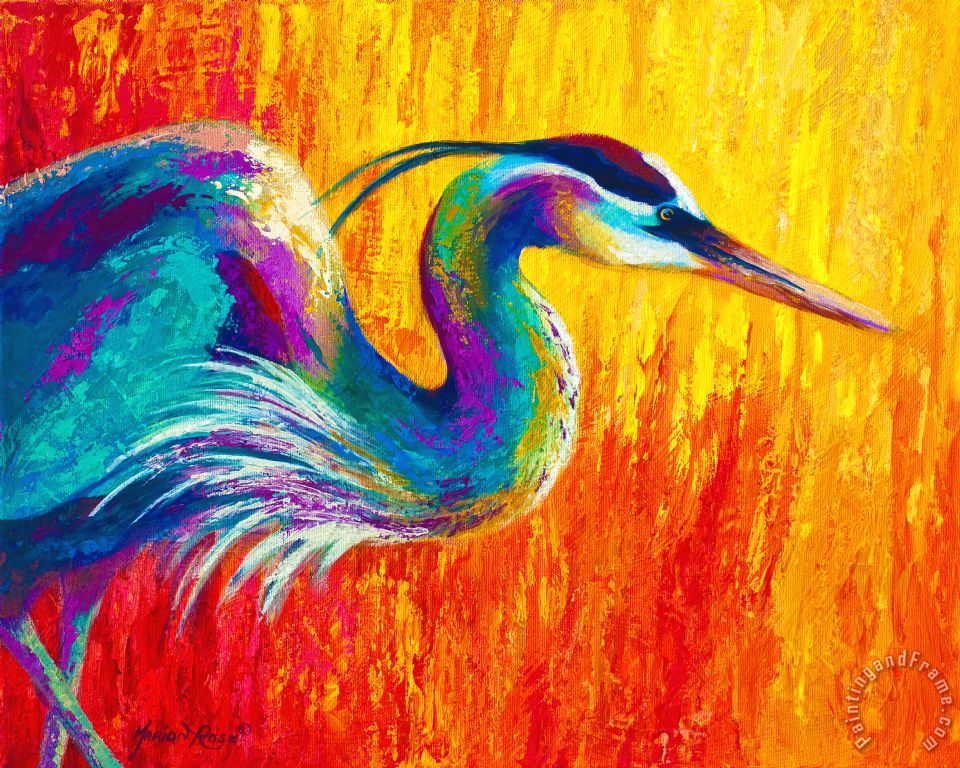960x768 Marion Rose Stalking The Marsh - Blue Heron Painting