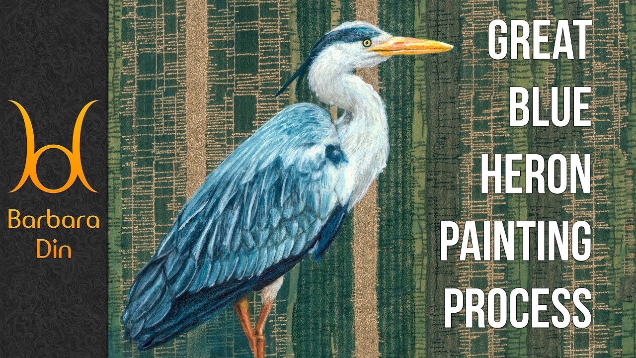 1280x720 Mini Great Blue Heron Bird Acrylic Painting Process - Blue Heron Painting