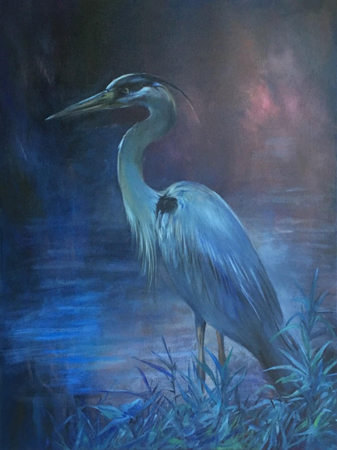 337x450 Duke Gardens Blue Heron Painting By Jack Anglin - Blue Heron Painting