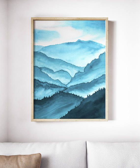570x682 Blue Hills Landscape Print Misty Forest Nature Wall Artwork - Blue Hill Painting