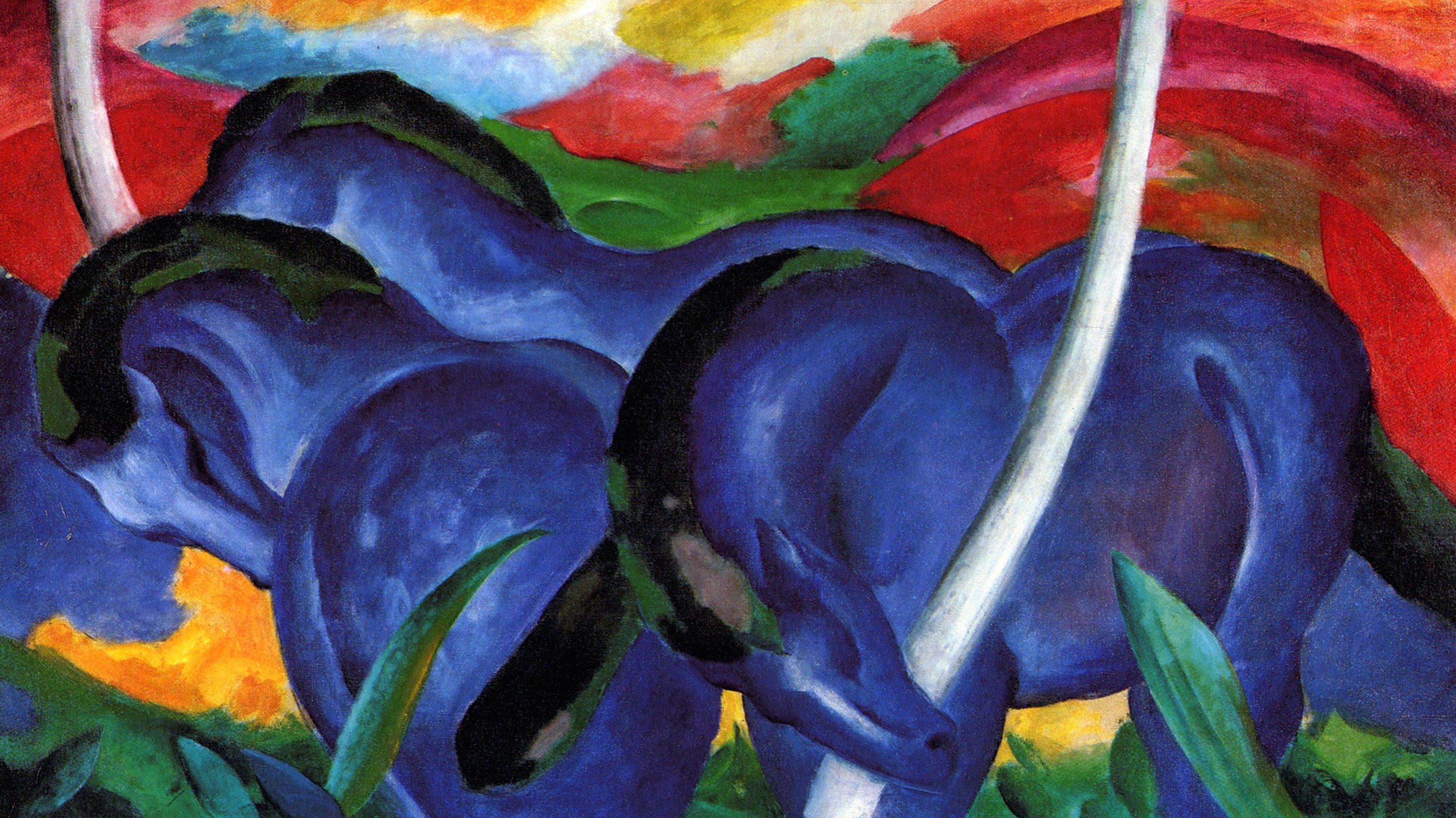 2991x1680 Blue Horses [Franz Marc] Sartle - Blue Horse Painting