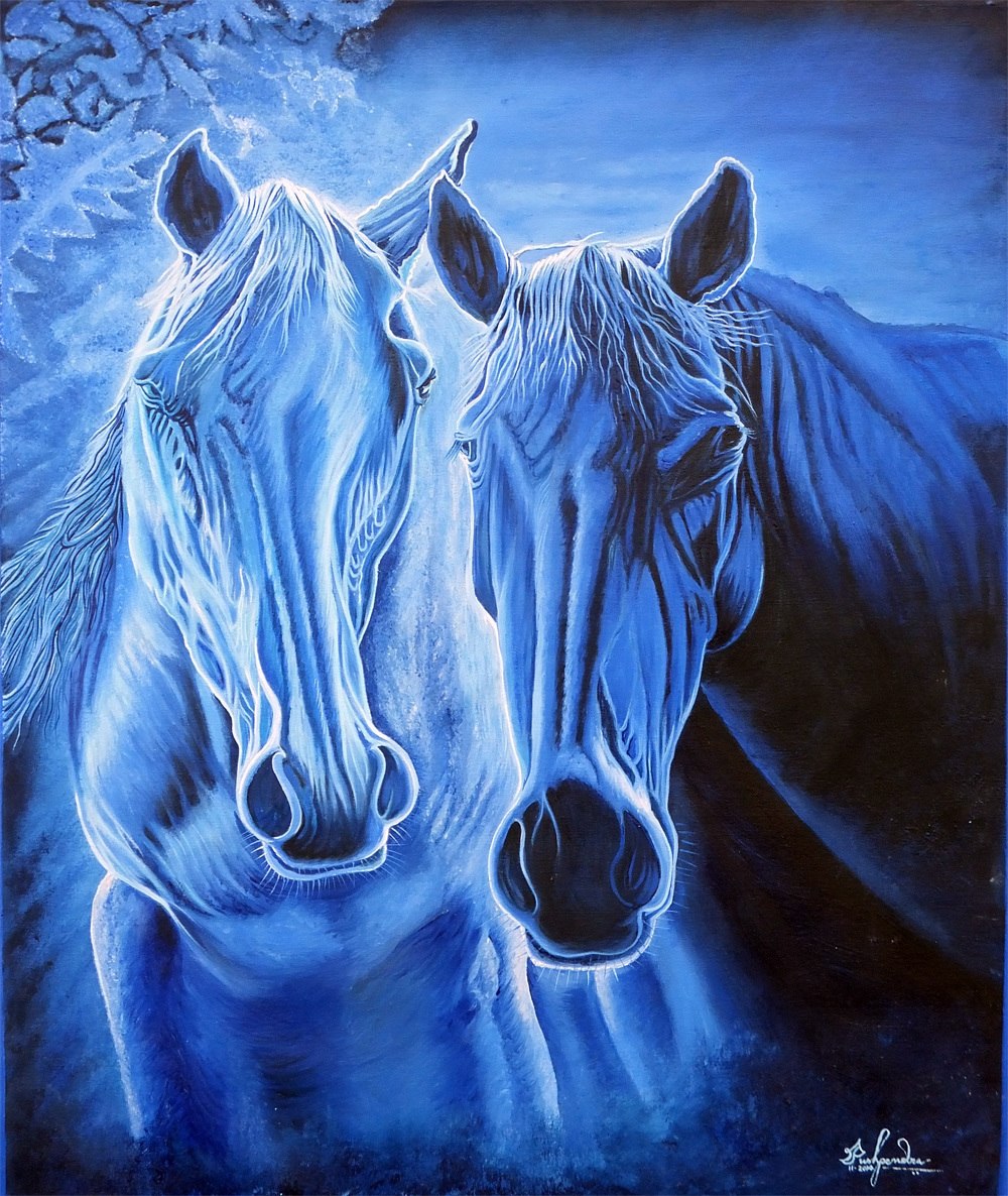 1000x1186 Buy Blue Horses By Pushpendra Singh@ Rs. 7190. Code - Blue Horse Painting