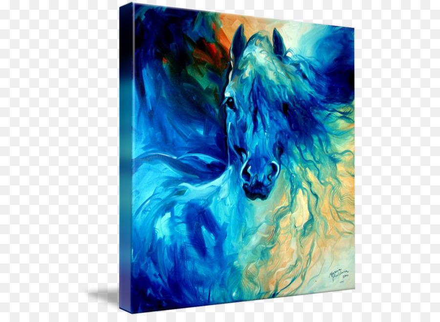 900x660 Oil Painting Blue Horses Little Blue Horse - Blue Horse Painting