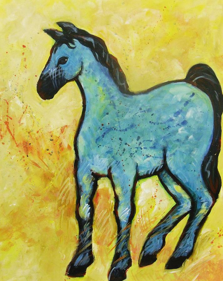 714x900 Abstract Blue Horse Painting By Carol Suzanne Niebuhr - Blue Horse Painting