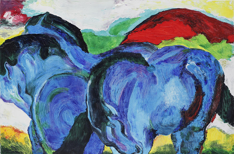 900x594 The Blue Horses Painting By Daniel Johnstone - Blue Horse Painting