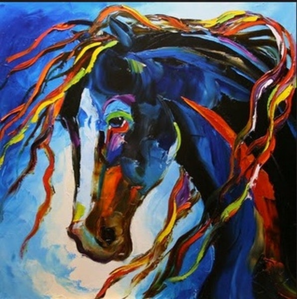 596x600 Blue Horse Painting By A Texas Artist Laurie Pace By Artist Laurie - Blue Horse Painting