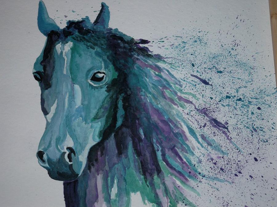 900x675 Blue Horse Painting By Antje Wieser - Blue Horse Painting