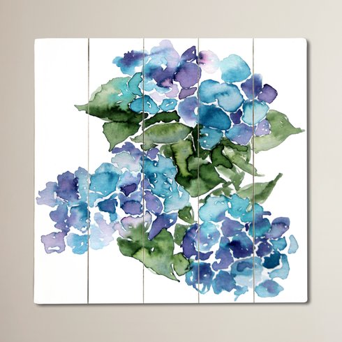 490x490 August Grove Blue Hydrangeas Painting Print Plaque Wayfair - Blue Hydrangea Painting