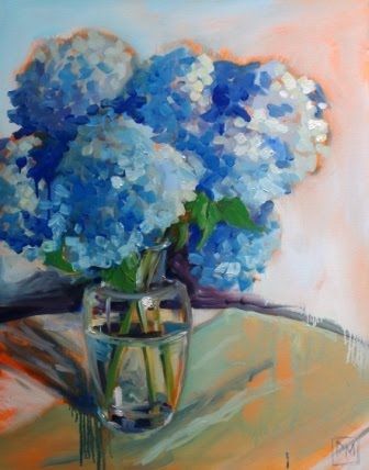 336x428 Summer Blue Oil Painting,hydrangeas,flowers,still Life Original - Blue Hydrangea Painting